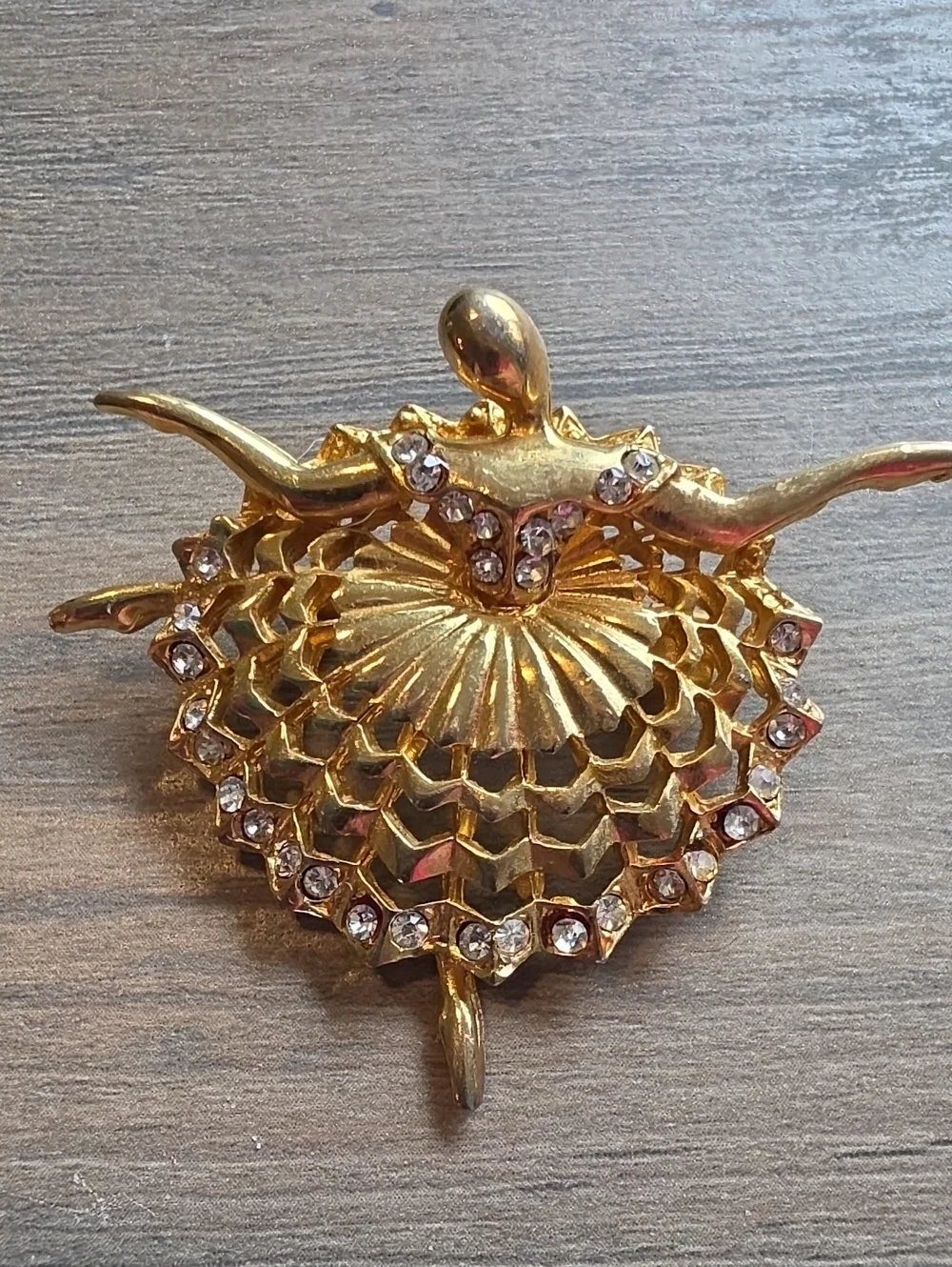 Gold Tone Crystal Dance Figurine Brooch - Women Jewelry